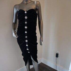 Veronica Beard Palo Dress Black Velvet Asymmetric Strapless Size 8